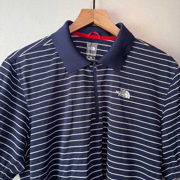 The North Face Men's Half Zip Striped Polo Shirt Navy Blue Size Large - Picture 2 of 6